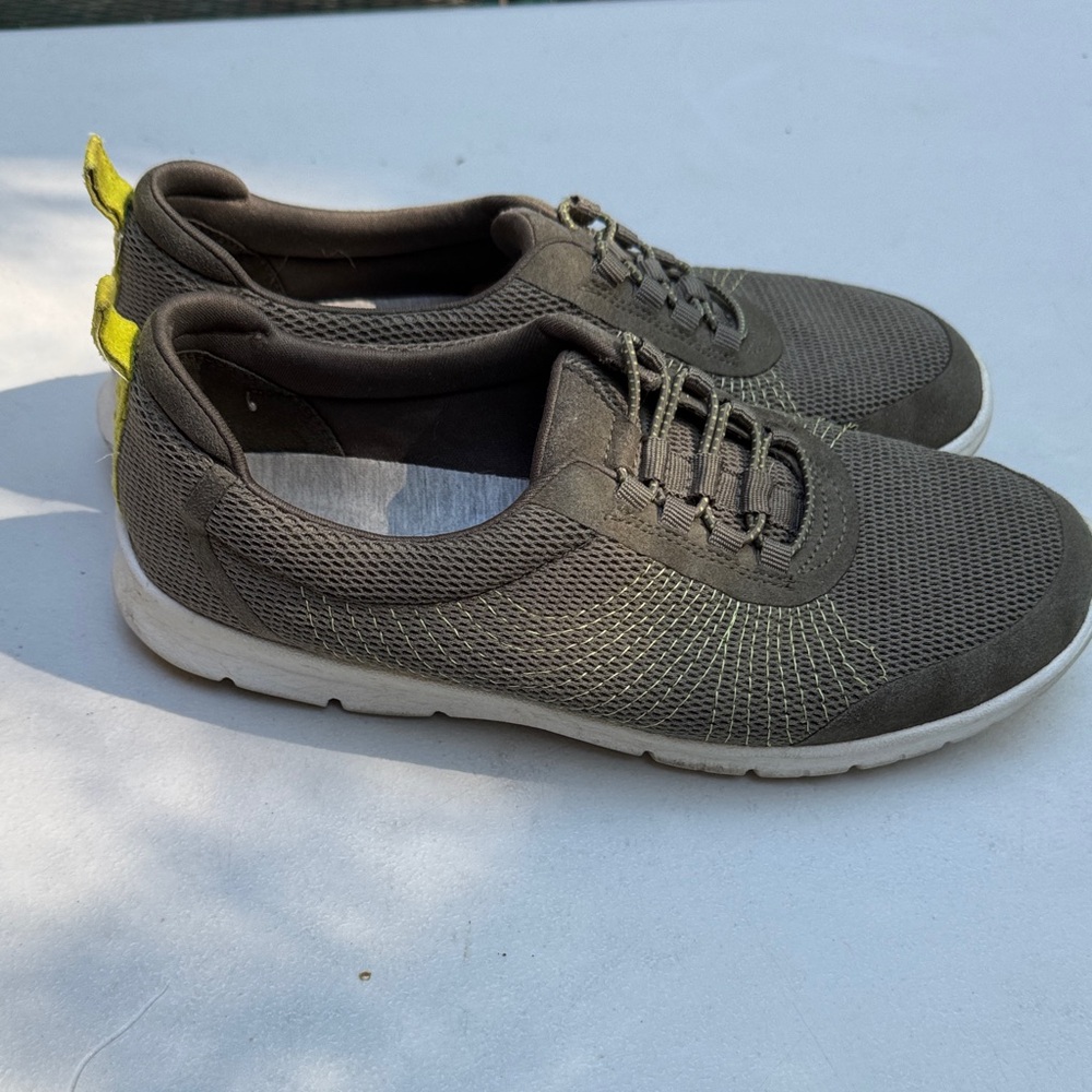 Slip on, No tie Olive colored sneakers